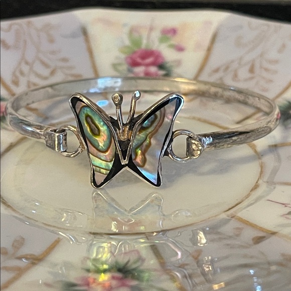 Vintage Jewelry - Vintage Sterling Silver Abalone Shell Butterfly Bracelet
